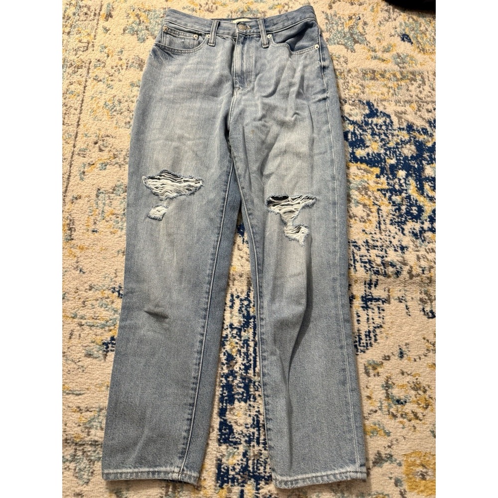 Madewell Mom Jeans Sz 26 High Rise Distressed Denim Pants Classic Straight